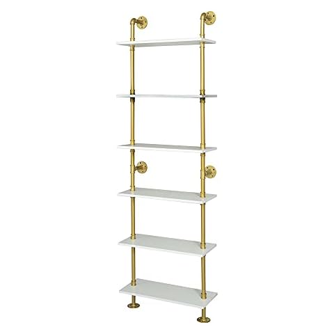 ZIOTHUM 6 Tier Gold Bookshelf, White and Gold Shelves, Modern Shelves Shelf Bookcase Metal Mid Century Open Industrial Wall Mount Accents Decor Retail Shelving Vertical for Living Room Cover