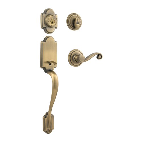 Kwikset Arlington Single Cylinder Handleset w/Lido Lever featuring SmartKey® in Antique Brass