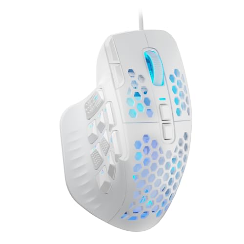 SOLAKAKA SM809 Gaming Mouse for MMO,24000 DPI,16 Programmable,RGB PC Gaming Mice,White white wired