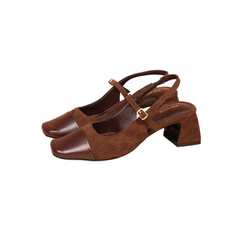 Image of Theater Women Twiggy Mary Jane Block Heel Sandals with Square Toe and Adjustable Buckle Slingback | Cushioned Comfort for Office & Formal Wear