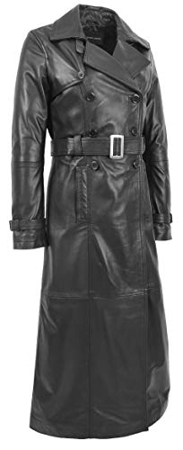 Manteau long en cuir noir femme coupe confortable pour sublimer la silhouette