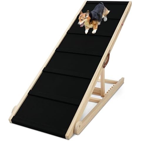 Nidouillet Dog Ramp for Bed, 47.2" Long Wooden Foldable Dog Ramp, 6 Adjustable Heights from 15.7" to 27.6" with Anti-Slip Rubber Mat, Portable Pet Ramp for Car, Bed, Couch, Max 200lbs Cover