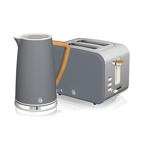 Swan Nordic Kitchen Set 1.7L Fast Boil Kettle and 900W 2-Slice Toaster Grey SK14610GRYN/ ST14610GRYN