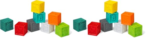 Image of Infantino Squeeze and Stack Block Set - Colorful Textured Soft Blocks, Includes Numbers, Animals and Shapes, Ages 6 Months + (Pack of 2)