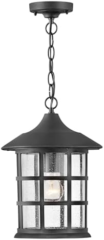 Hinkley Freeport Coastal Elements Medium Hanging Outdoor Lantern, Composite, New England Design, Clear Seedy Glass, Fade Resistant, Textured Black Finish