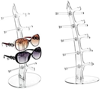 Anetiry 2 Pack Sunglasses Rack Eyeglasses Display Stand Holder Storage Organizer for 5 Glasses Acrylic Jewelry Eyewear Display for Selling Clear
