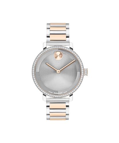 Movado Bold Women's Watch - Swiss Quartz, Stainless Steel Bracelet, Crystal-Set Bezel- Modern, Elevated Luxury Fashion Timepiece for Her - 34mm