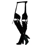 ★ Altura del talón: 10 cm. Botas Mosqueteras Mujer, Botas con Cinturón De Gamuza Sexy Muslo Tacón Alto Tacón Grueso 10 Cm para Mascarada, Desfile De Moda, Fiesta, Bar,Negro,37EU