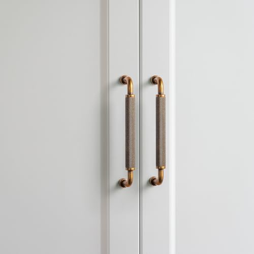 Image of Goo-Ki 6 Pack 5 Inch Antique Brass Knurled Cabinet Pull Handle - Textured Non-Slip Grip, Classic Vintage Design for Kitchen Cabinets & Furniture Drawers