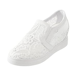 Dames Mode Zomer Mesh Hollow Ademend Inner Verhoging Wedge Casual Schoenen Casual Platte Schoenen voor Vrouwen Comfortabel (Wit, 6)