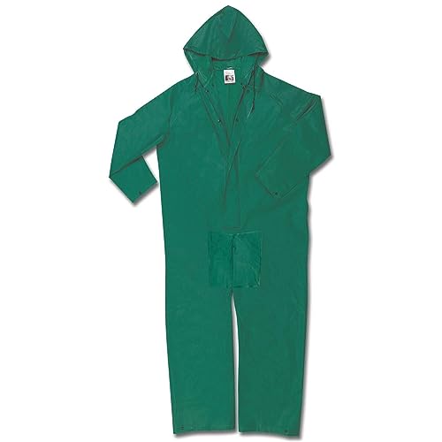 MCR Safety 2981X3 Dominator PVC/Polyester Coverall with Attached Drawstring Hood, Green, 3X-Large