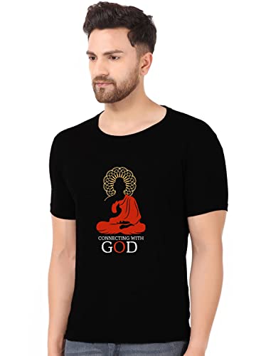 Image of prabhu bhakti Buddha Tshirts | Cotton Blend Round Neck Half Sleeve White Men T Shirt Lord Buddha Tshirts | Summer Wear Stylish Unisex Text Printed Tshirt