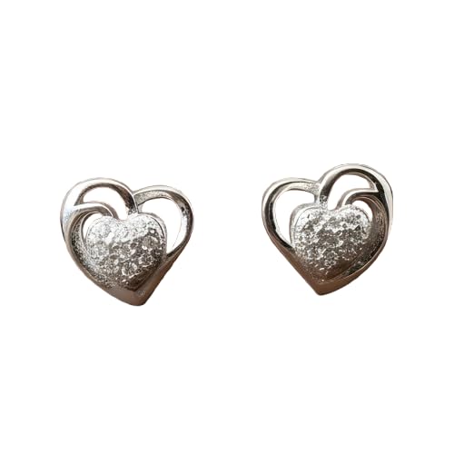 Image of Silver Heart Stud Earrings for Women - Sparkling Double Heart Design
