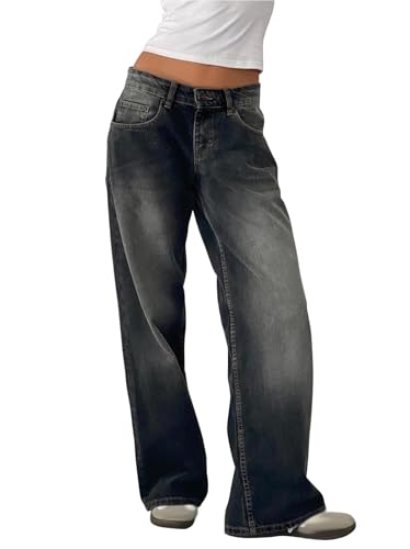 Jean baggy Y2K femme jambe large et coupe droite pour une allure streetwear affirmée
