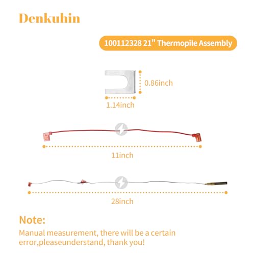 Denkuhin 100112328 21\" Thermocouple Replacement Parts 750 Millivolt Thermopile Assembly for Gas Water Heater, Compatible with Reliance, Whirlpool, A.O.Smith, Kenmore, State, American Water Heater