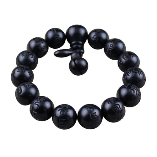 vv8oo Wooden Beads Bracelet Lightning Struck Jujube Wood Black Bead Engraved with Sanskrit Words Mala Prayer Feng Shui Lucky For Women Men, 16mm, Wood, no gemstone