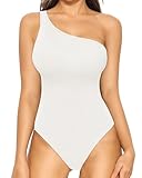 MANGOPOP Women's One Shoulder Tank Top Bodysuit Sexy Sleeveless Backless Body Suits Off Shoulder Going Out Tops
