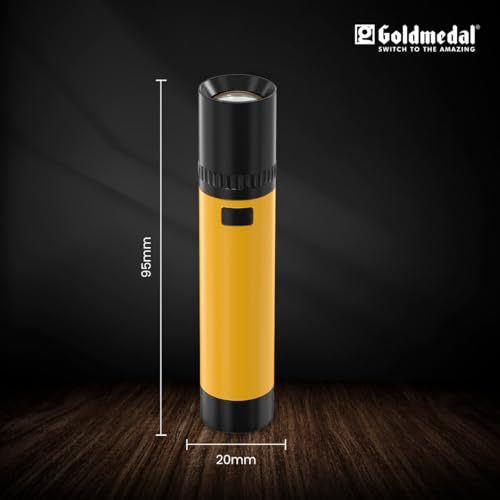 Image of Goldmedal Torcia 05 1W LED Rechargeable Torch - Cool Daylight (6500K) | 500 mAh Li-ion Battery | Battery Back-up Up to 2 Hours | Deep Discharge Protection | Type C Charging | Zoom for Beam Selection