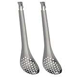 BIUDECO 2 piezas Ladrones Coladores de Acero Inoxidable Cucharas Ranuradas Pequeñas para Aceitunas y Alcaparras Diseño Ergonómico y Resistente para Gastronomía Molecular y Cocina Fina