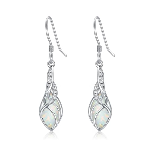 Opal Dangle Earrings for Women 925 Sterling Silver October Dangle Earrings Teardrop White/Blue/Red Opal Earrings October Birthstone Opal Jewelry Mothers Day Gifts for Mom Valentines Christmas