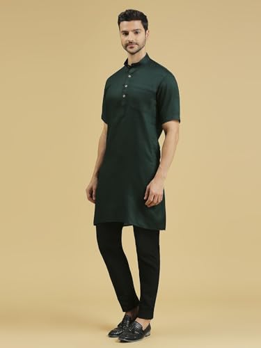 Image of Rajubhai Hargovindas Men's Pure Cotton Woven Design Half Sleeve Kurta