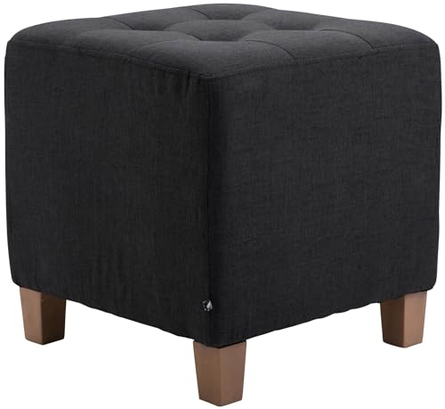 CLP Taburete Puff Bajo Pharao Tapizado En Tela & Altura De Asiento 46cm I Taburete Reposapiés Acolchado, Color:Negro