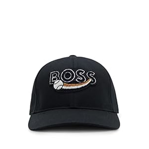 BOSS 50491144 Cotton Twill Cap, Logo, Artwork Hat, Men’s Baseball Cap, Black, One Size