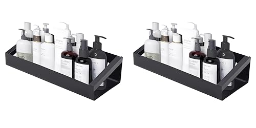 TechSrmaji Combo Black Metal Wall Mounted Shelf for Kitchen & Bathroom | Heavy Duty Multipurpose Storage Rack | Space Saving Wall Shelf Organizer for Home, Bedroom, Living Room & Office (Pack of 2)