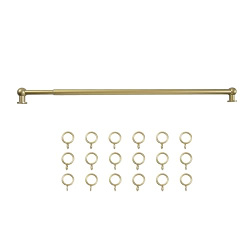 TWOPAGES Gold Adjustable Cafe Curtain Rod with Rings, Fits 28-48 Inch Kitchen Windows, Small Decorative Curtain Rod for Bathroom, French Door & Bedroom(1 Pack)