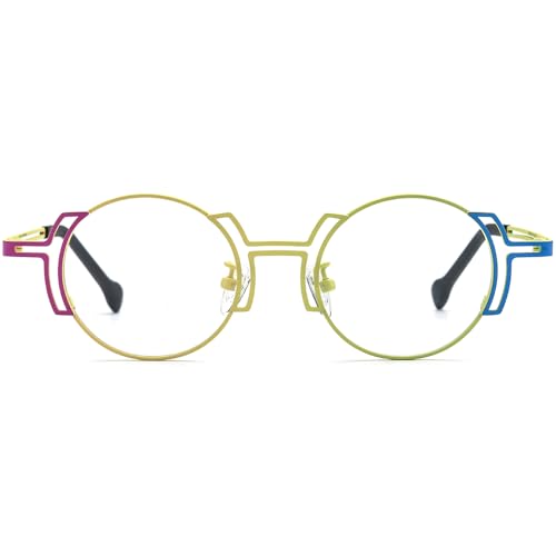 Image of FONEX Colorful Pure Titanium Glasses Frame Women Retro Round Eyeglasses