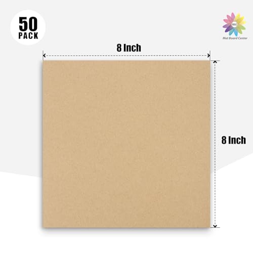 Image of Mat Board Center, 50 Corrugated Cardboard Sheets 8x8 Inches Flat Card Board Inserts for Packing, Shipping, Mailing, Frame Backer or DIY Crafts