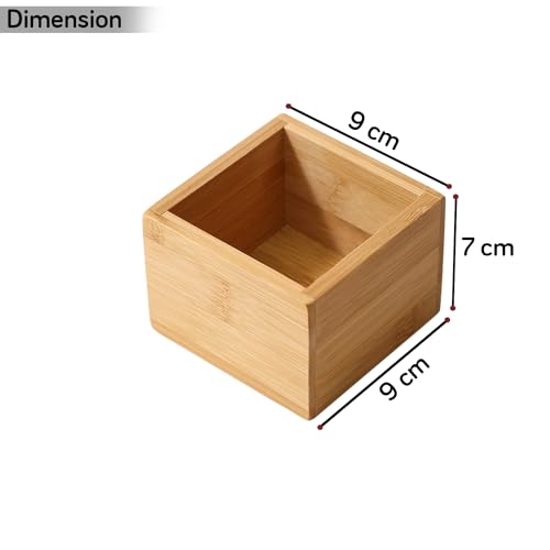 Image of HOKIPO Bamboo Drawer Organizers Storage Box for Home, Bathroom, Kids Room Office Desk Organizer, 9X9X7 cm (AR-5056), Brown