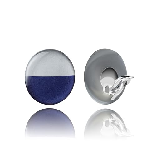 Retro Large Round or Flower Clip on Earrings, Non Pierced Ears for Women (Style 28 - Silver and Dark Blue)