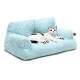 Pet Couch Bed, Washable Cat Beds for Medium Small Dogs & Cats up to 25 lbs, Durable Dog Beds with Non-Slip Bottom, Fluffy Cat Couch, 26×19×13 Inch (Blue)