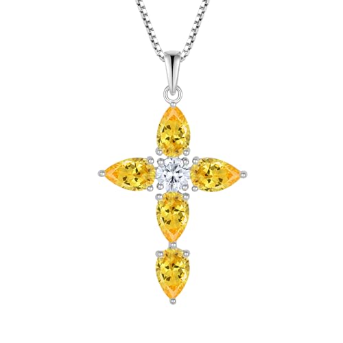 Cross Necklace for Women 925 Sterling Silver Teardrop Birthstone Pendant Religious Jewelry Gifts for Women