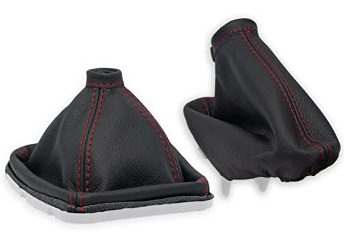 Schaltsack und Handbremsmanschette passend für 159 Echtleder schwarz Naht rot