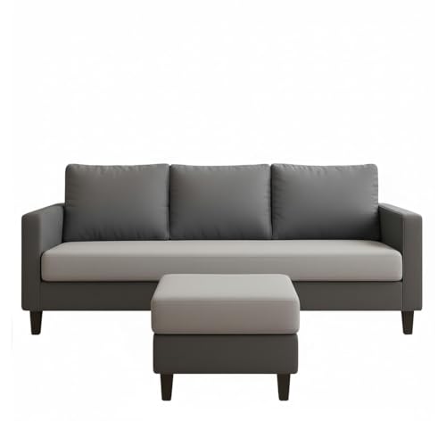 Image of FURNY Arnold 4 Seater L Shape Sofa Set with Movable Ottoman | Flexible Left or Right Layout | Plush Velvet Fabric (Dark Grey-Light Greyl) | Perfect for Living Room, Guest Room & Office