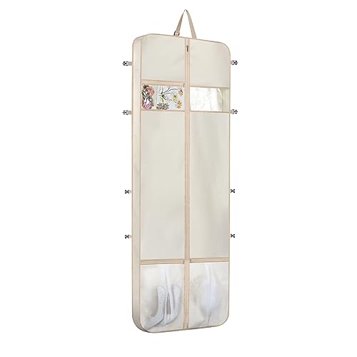 Syeeiex Wedding Dress Bag Long Dress Bag Cover 72 Inch Garment Bag Clothes Cover with 4 Large Pockets and PVC Transparent Window for Wedding and Feast Beige