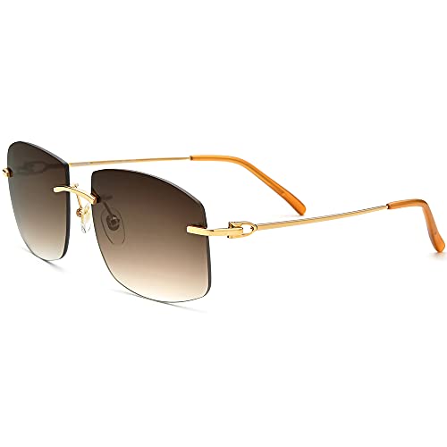Image of HEPIDEM Rimless Rectangle UV400 Oversize Square Sunglasses for Men with Nylon Lens