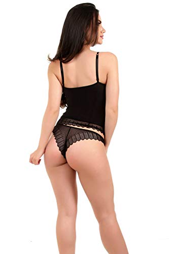Lingerie corpete com bojo em microfibra e renda Milla preto Tamanho:GG