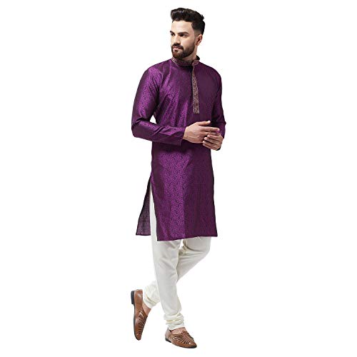 Sojanya (Since 1958 Men'S Silk Blend Teal Green Self Design Only Long Kurta3