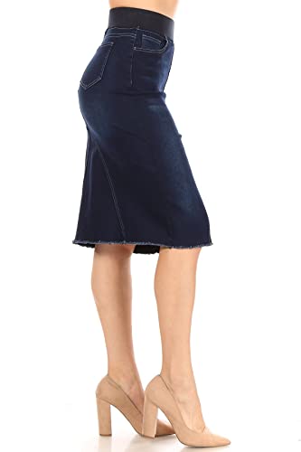 Fashion2Love Women's High Waisted Shaping Pull-On Stretch Denim Calf Length Skirt (77617)2