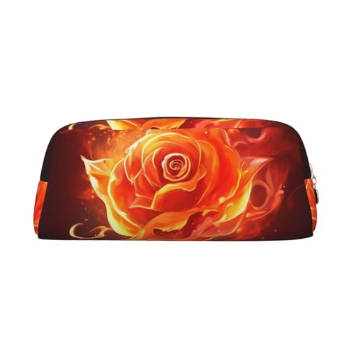 レザーペンシルケース かわいい ジッパー ペンシルポーチ ペンバッグ 多機能 旅行 メイクアップ コスメバッグ フレイム ローズ キーポーチ 女性 男性 仕事 オフィス