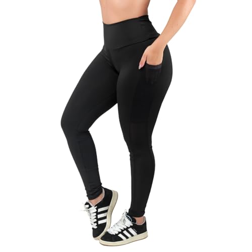Calça Legging Com Bolso Academia Suplex Microfibra Feminina Zero Transparência Cintura Alta (BR, Alfa, GG, Regular, Regular, Preto)