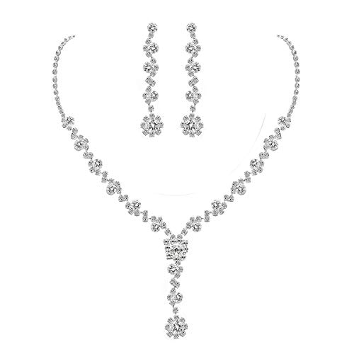UDORA Sliver Flower Necklace Earrings Jewelry Sets for Wedding Bridal Party