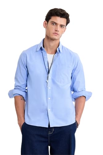 Image of SNITCH Men Formal Shirt | Regular Fit Long Sleeve Button-Down Collar Solid Style | 100% Cotton & Breathable Oxford Fabric for Office, Special Events & Smart Casual Wear
