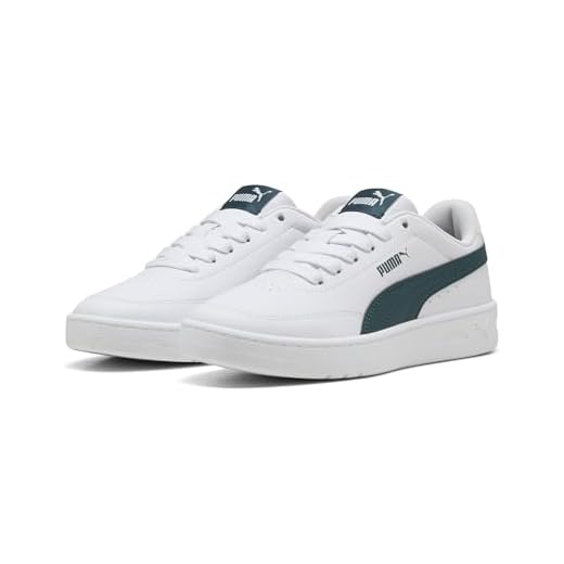 PUMA Unisex Kinder Court Classic Clean Jr Sneaker, Puma Weiß Grün Gelände, 4.5 UK