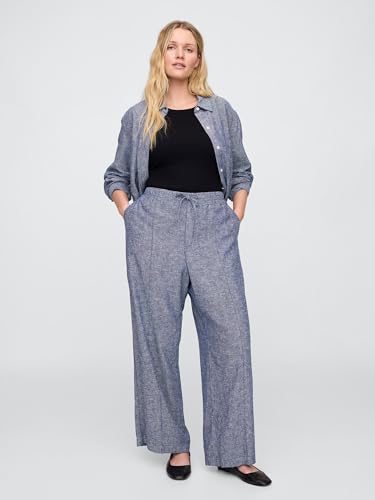 Image of Gap Womens Wide Leg Linen Pull on Pant