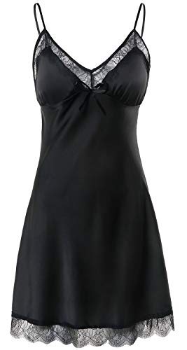 BellisMira Camisón de Satén Encaje Pijama Salto de Cama Suave Lencería Ropa de Dormir Ropa de Dormir Sexy