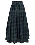 Scarlet Darkness Women Plaid Skirt High Waist A Line Long Skirt with Pockets Blue Green Plaid S